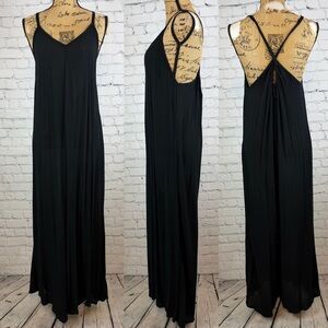 Tonle’ Dara Dara Black Crinkly Criss Cross Straps Wide Leg Jumpsuit